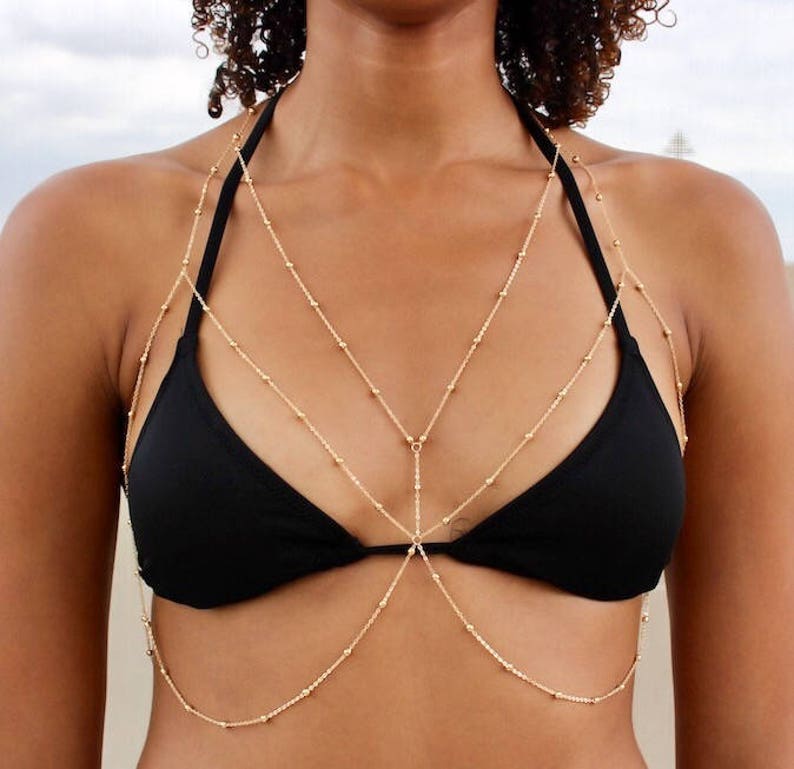 Gold Bra Chain, Silver Body Chain, Gold Layered Body Chain, Gold Belly Chain, Gold Chain Bra, Bra Cage, Gold or Silver Body Chain Jewelry image 2