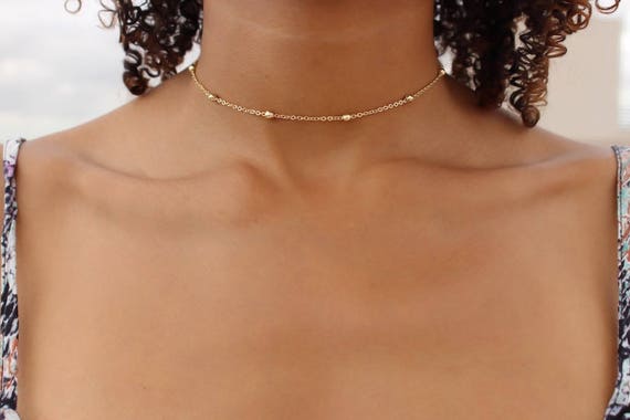 Dainty Gold Choker / Gold Bead Choker / Choker Necklace / 14k | Etsy