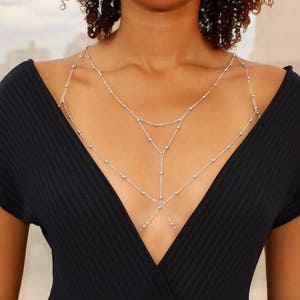 Layered Silver Chain Bralette / Silver Body Chain / Silver Chain Bra/ Body Harness / Body Jewelry / Silver Bra Chain / Bra Cage image 1