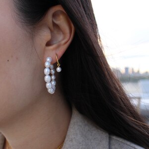Pearl Hoop Earrings, Pearl Hoops, Pearl Hoop Earrings, Wedding Jewelry, Gold Hoop Earrings, Fresh Water Pearl Earrings, Real pearl Earrings image 2
