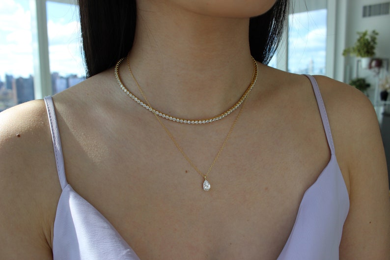 Gold Teardrop Necklace, Pear Diamond Necklace, Gift for Her, Wedding Necklace, Bridesmaid Necklace, Minimalist Dainty Gold Necklace image 4