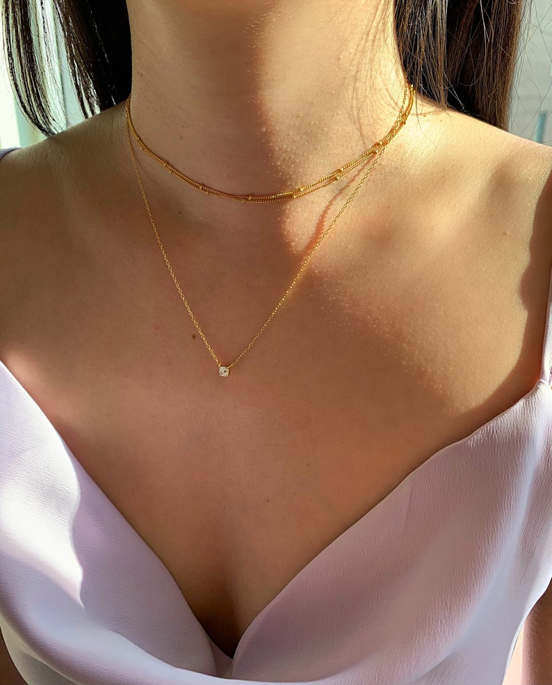 Dainty Gold Choker Necklace, Double Layered Choker, Minimalist Jewelry, Satellite Chain Choker, Bridesmaid Gift, Dainty Gold Filled Choker image 2