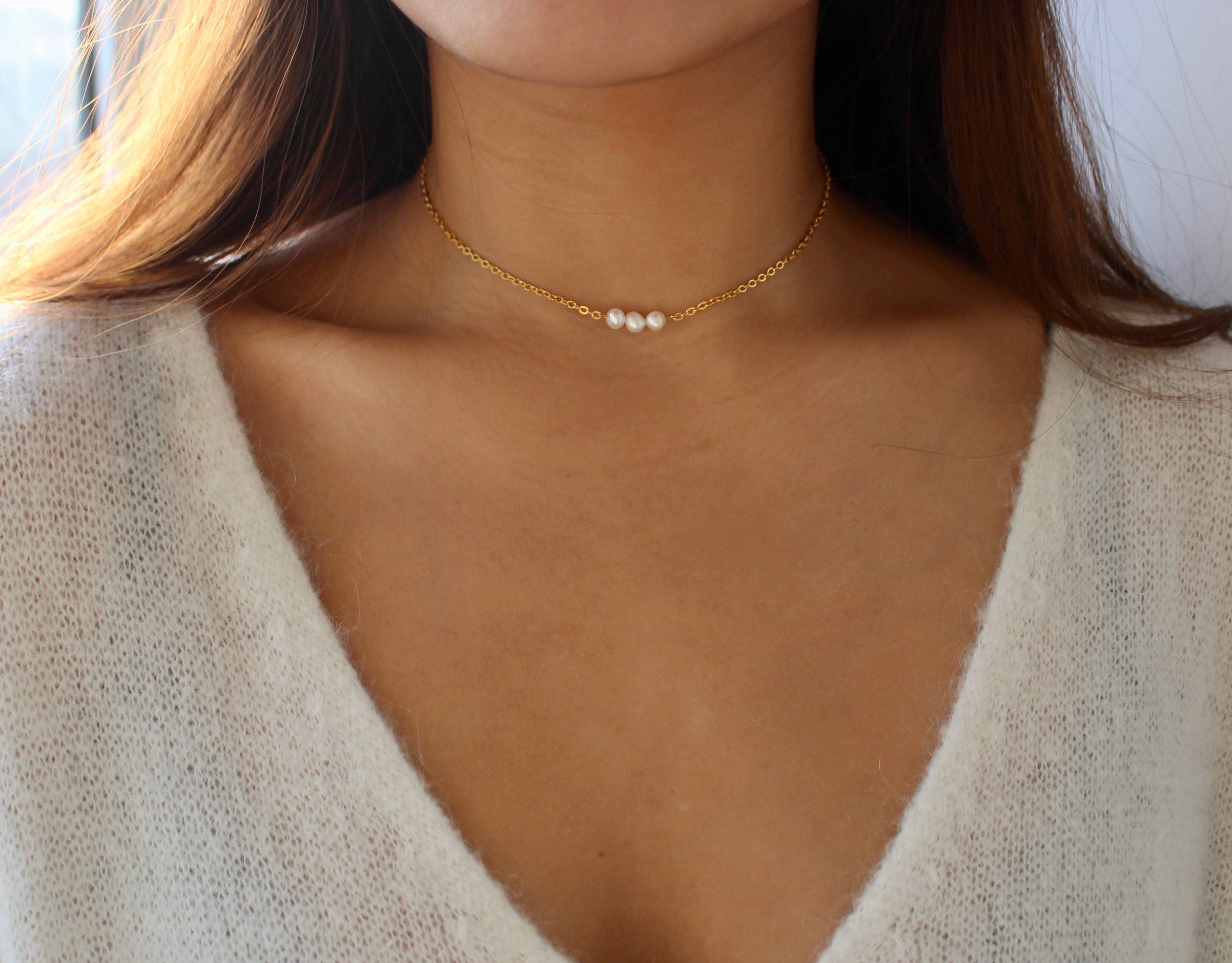 Tiny Pearl Necklace / Freshwater Pearl Necklace / Freshwater Pearl Ch…