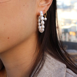Pearl Hoop Earrings, Pearl Hoops, Pearl Hoop Earrings, Wedding Jewelry, Gold Hoop Earrings, Fresh Water Pearl Earrings, Real pearl Earrings image 4