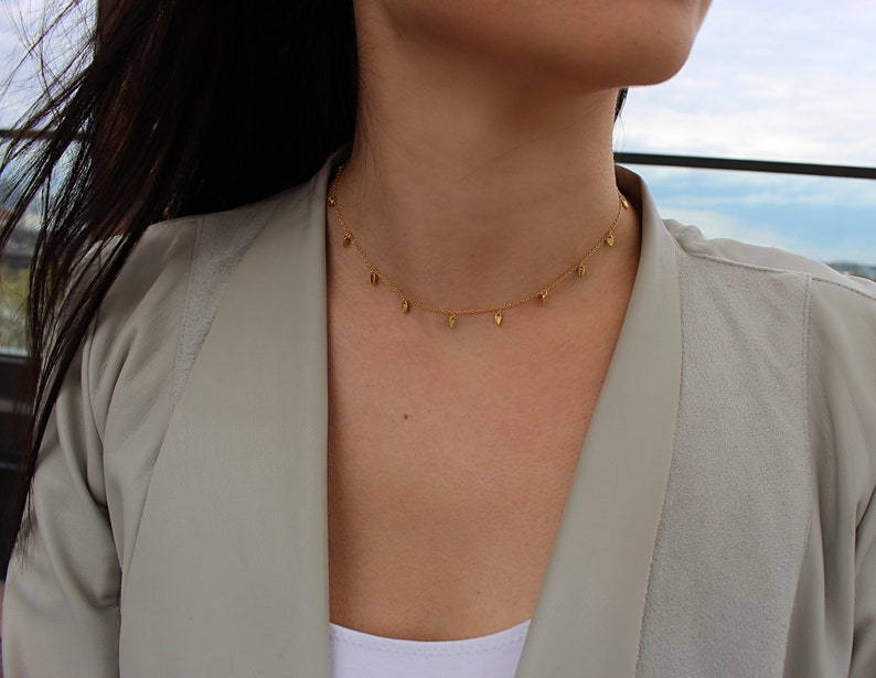 Dainty Gold Choker, Gold Leaf Dangle Choker, Choker Necklace, Gold Vermeil Dainty Choker, Dainty Drop Choker, Gift For Her, Bridesmaid Gift image 4