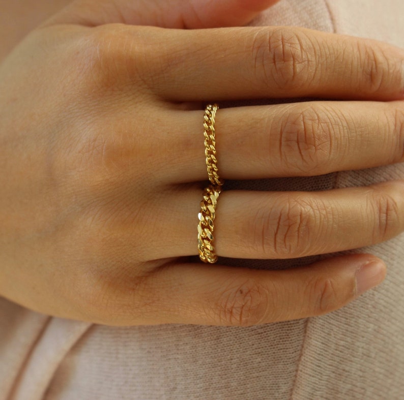 Gold Chain Ring Gold Stacking Ring Thick Chain Ring Curb Etsy