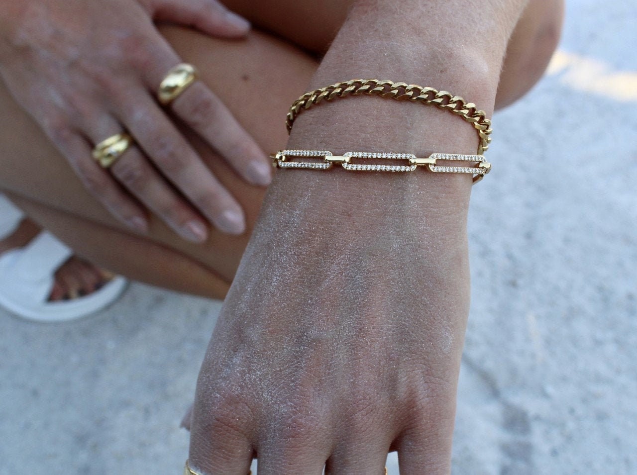Micro Pave Paperclip Chain Bracelet 