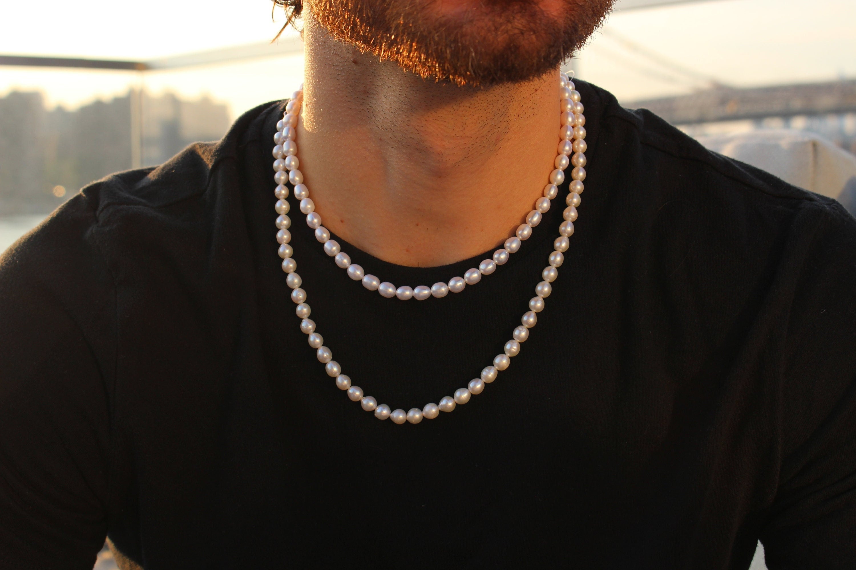 Mens black shop pearl necklace