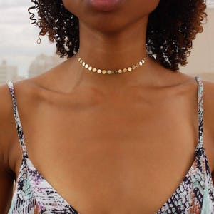 Dainty Gold Choker / Dainty Layered Choker / Gold Disc Choker / Gold Coin Choker / Gift Idea / Birthday Idea / Beaded Choker image 1