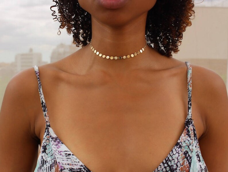 Dainty Gold Choker Dainty Layered Choker Gold Disc Choker Gold Coin Choker Gift Idea Birthday Idea Beaded Choker