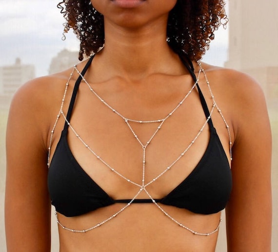 Buy Layered Silver Chain Bralette / Silver Body Chain / Silver