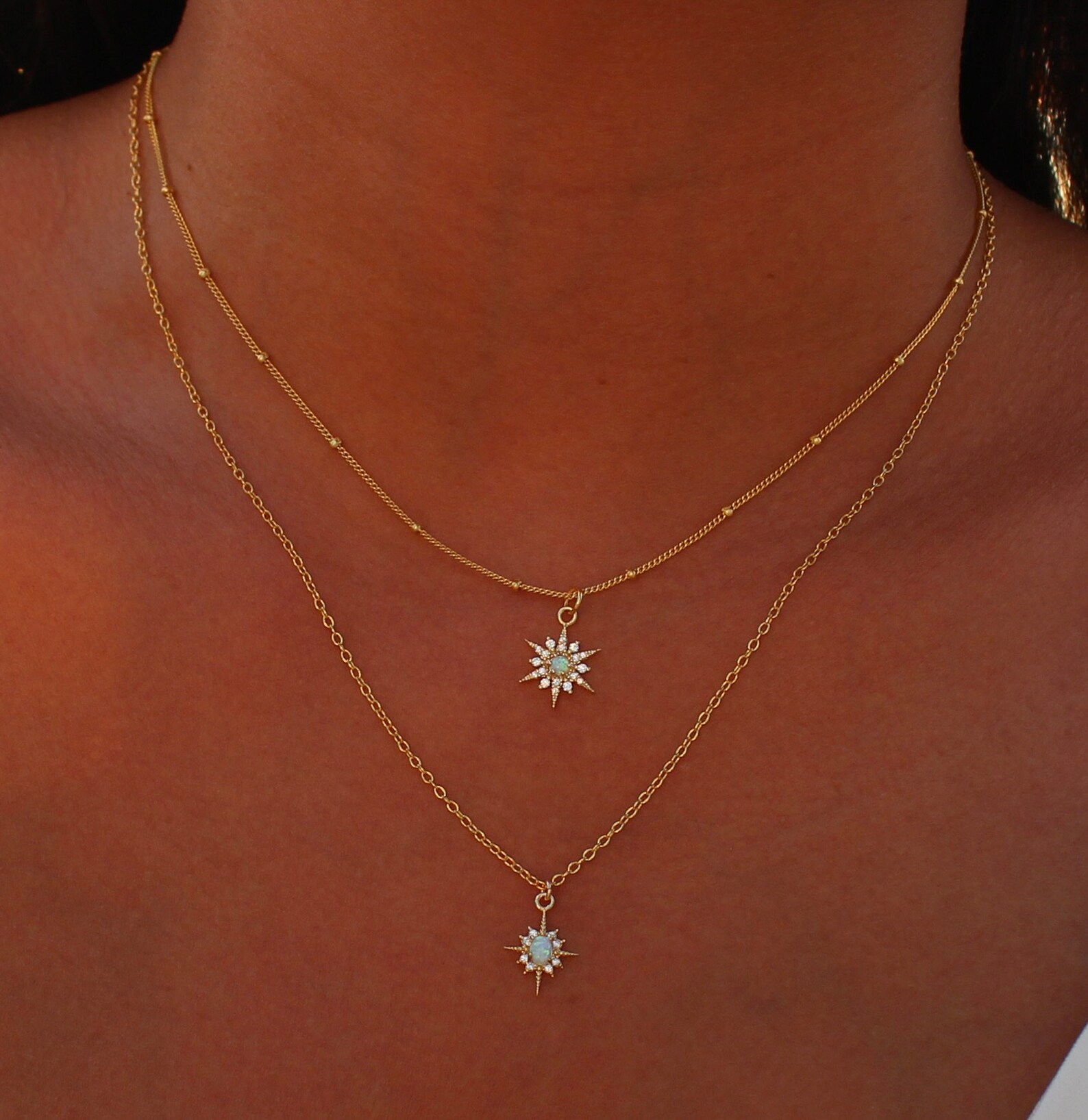 Opal Star Necklace Dainty Opal Necklace North Star Necklace Etsy