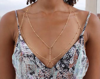 Gold Bra Chain, Silver Body Chain, Gold Layered Body Chain, Gold Belly Chain, Gold Chain Bra, Bra Cage, Gold or Silver Body Chain Jewelry