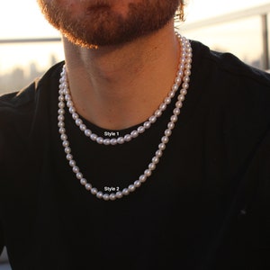 Echte Perlenkette für Männer und Frauen, 7mm 8mm Perlenkette, große Süßwasserperlenkette, 925 Sterlingsilberhalskette, Herrenhalskette Bild 2