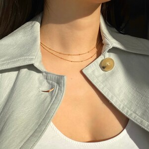 Dainty Gold Choker Necklace, Double Layered Choker, Minimalist Jewelry, Satellite Chain Choker, Bridesmaid Gift, Dainty Gold Filled Choker image 6