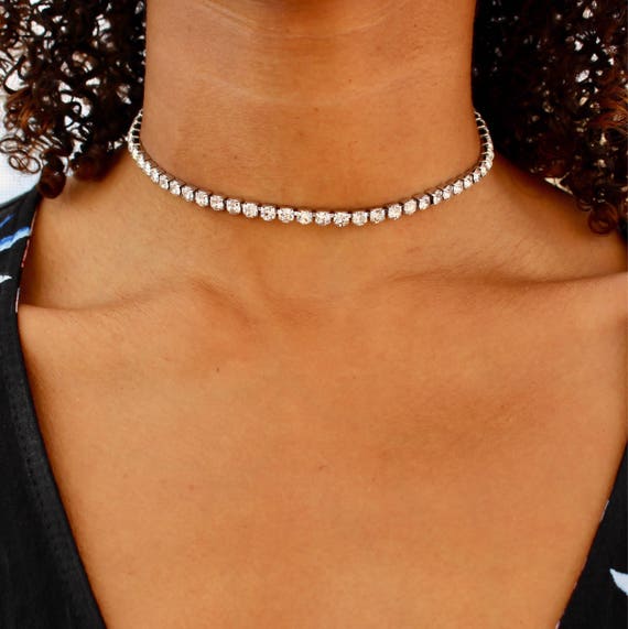 Women's Diamond Choker Necklace w/ 15 in. Choker Chain / Gold