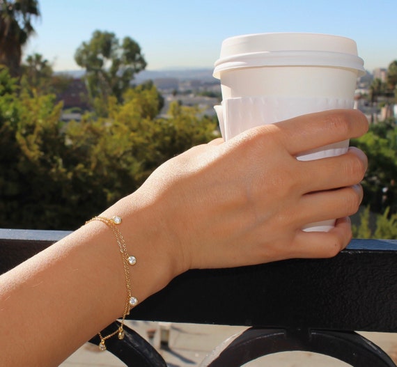 Small Diamond Bracelet, Dainty Gold Bracelet Set, Layered Bracelet