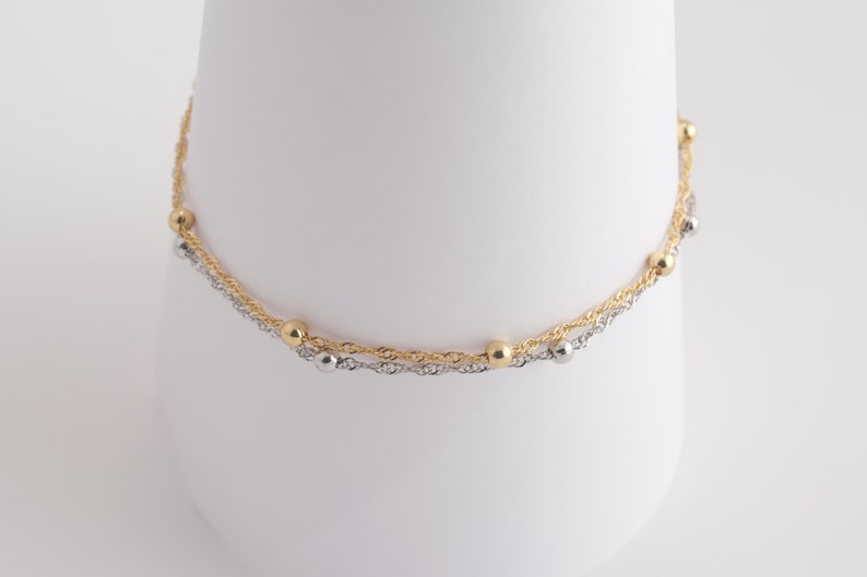 Satellite Chain Anklet / Dainty Gold Anklet / Silver Anklet / Gift For Her / Birthday Idea / Gold Silver Bead Anklet / Gold Chain Anklet image 2
