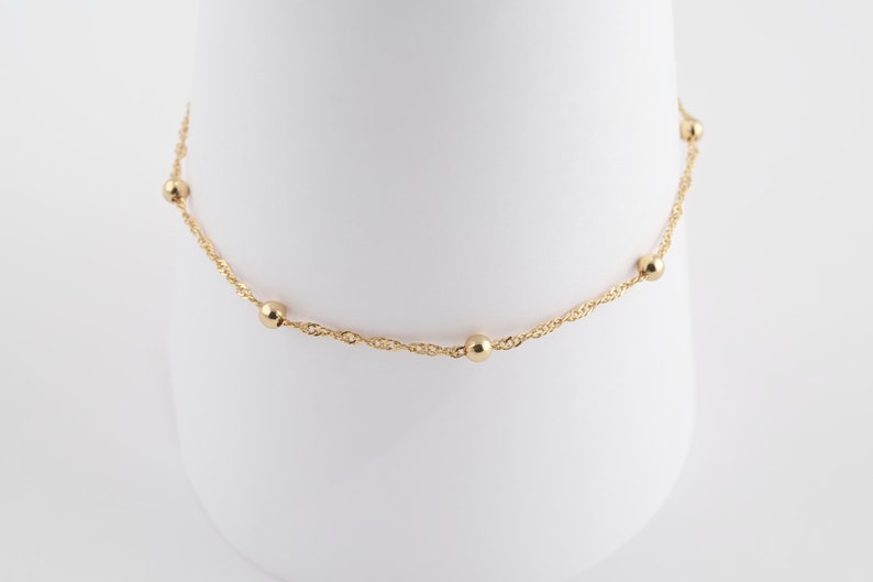 Satellite Chain Anklet / Dainty Gold Anklet / Silver Anklet / Gift For Her / Birthday Idea / Gold Silver Bead Anklet / Gold Chain Anklet image 4