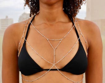 Silver Chain Bralette, Bra Cage, Silver Body Chain, Silver Chain Bra, Body Harness, Body Jewelry, Silver Bra Chain, Beach Jewelry