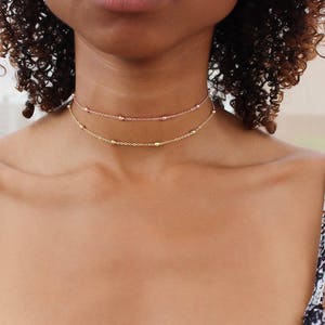 Satellite Chain Necklace, Dainty Choker Necklace, Dainty Silver Choker Necklace, Gold Beaded Chain Necklace, Gift for her, Bridesmaid Gift image 3