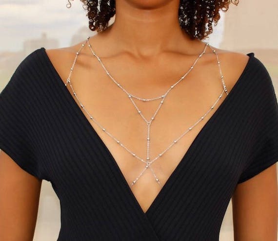 Silver Chain Bralette Bra Cage Silver Body Chain Silver Chain