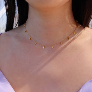 Dainty Gold Choker, Gold Leaf Dangle Choker, Choker Necklace, Gold Vermeil Dainty Choker, Dainty Drop Choker, Gift For Her, Bridesmaid Gift image 2