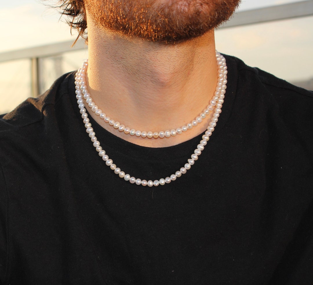 Pearl Necklace for Men, 5mm Pearl Necklace, Natural Freshwater Pearl