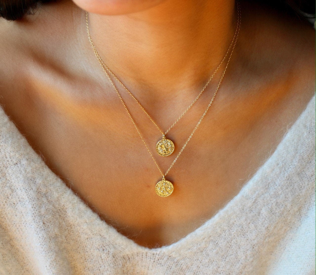 Zodiac Sign Necklace, Zodiac Coin Necklace, Layering Necklace, Conste…