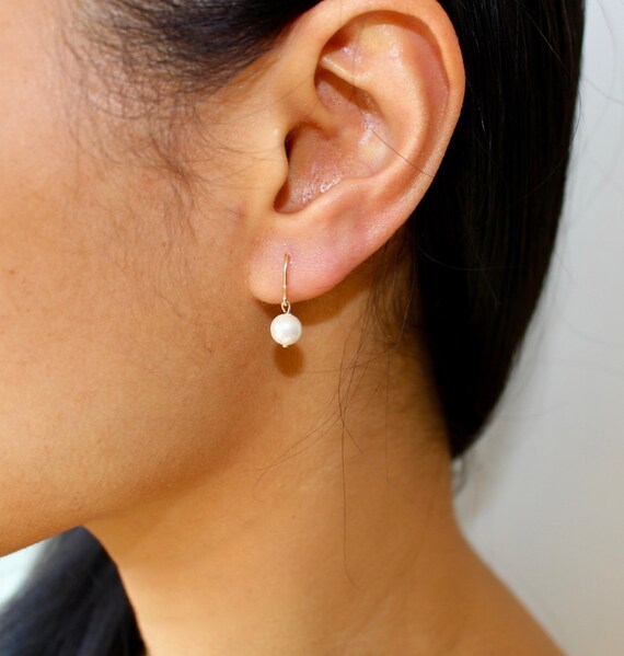 Minimalist Pearl Earrings Simple Pearl Earrings Pearl Drop