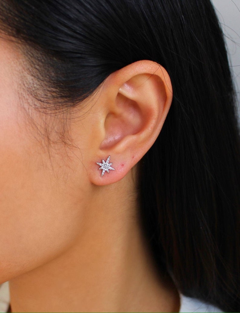 Sterling Silver Star Stud Earrings North Star Earrings Etsy