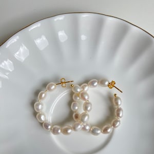 Pearl Hoop Earrings, Pearl Hoops, Pearl Hoop Earrings, Wedding Jewelry, Gold Hoop Earrings, Fresh Water Pearl Earrings, Real pearl Earrings image 5