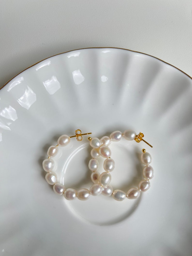 Pearl Hoop Earrings, Pearl Hoops, Pearl Hoop Earrings, Wedding Jewelry, Gold Hoop Earrings, Fresh Water Pearl Earrings, Real pearl Earrings image 5