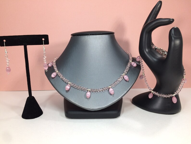 Rose Quartz Jewelry Set Complete Set Rose Quartz Gemstone Etsy