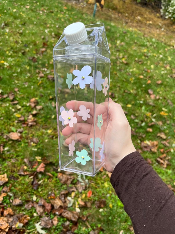 Bedazzled Pastel Flower Milk Carton Water Bottle Aesthetic Unique Gift for  Her 