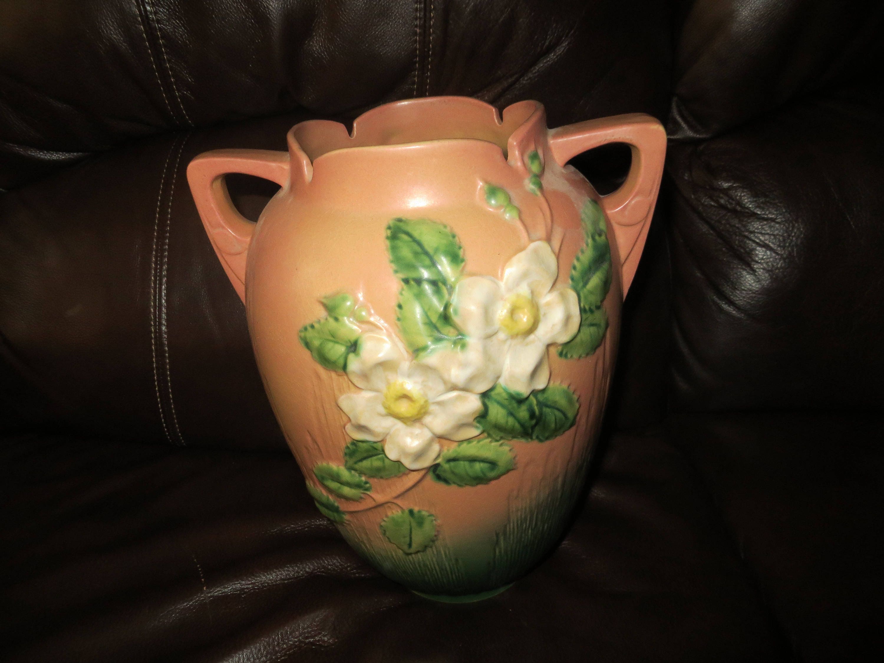 Roseville Pottery White Rose Vase 991-12 Pink Circa 1940 | Etsy