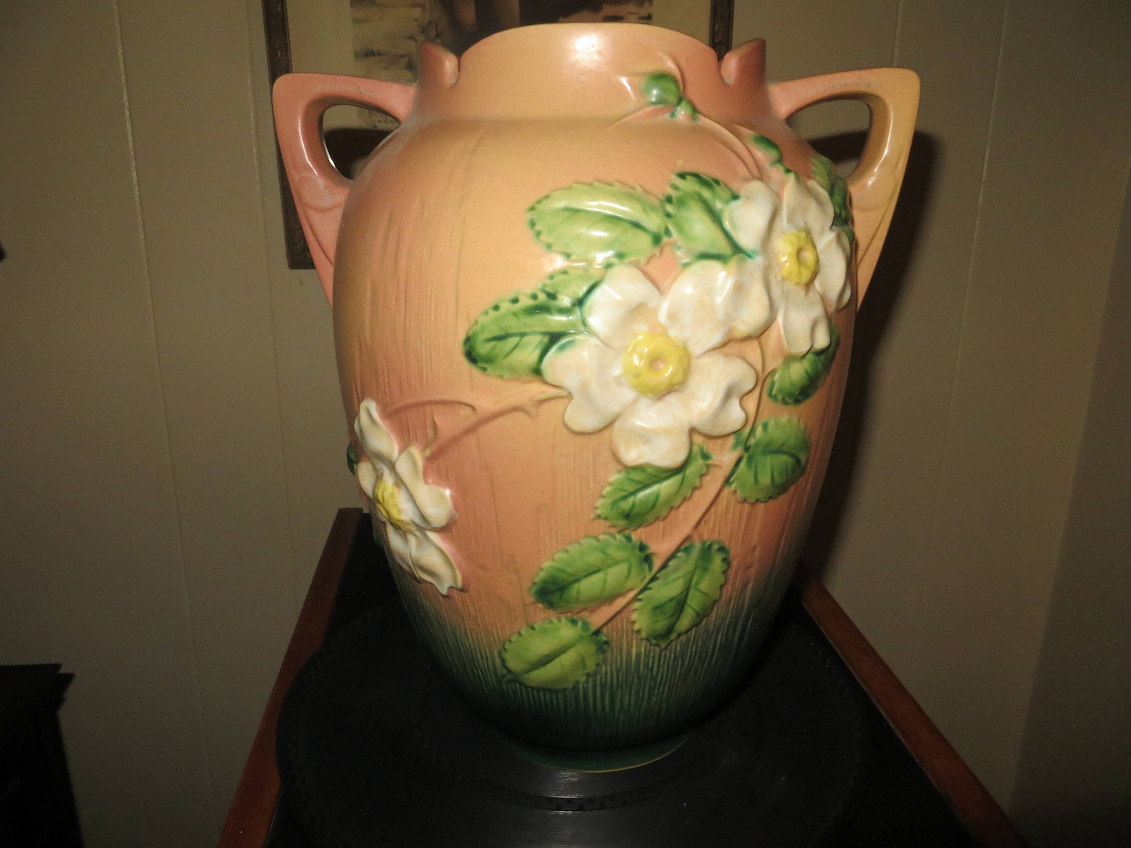 Roseville Pottery White Rose Vase 99112, Pink, Circa 1940 Perfect