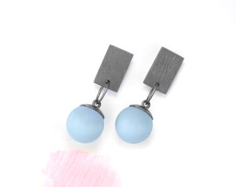 Silver earrings with light blue balls jewelry Mathilde Hagen