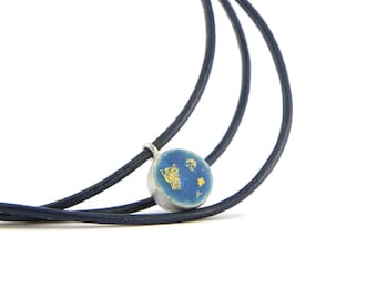 Silberanhänger blaues Emaille mit Blattgold  Schmuck Mathilde Hagen