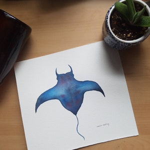 Manta Ray, No.1, original marine life watercolor painting, ocean conservation