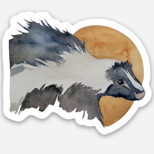 Skunk sticker, striped skunk waterproof vinyl sticker, watercolor skunk