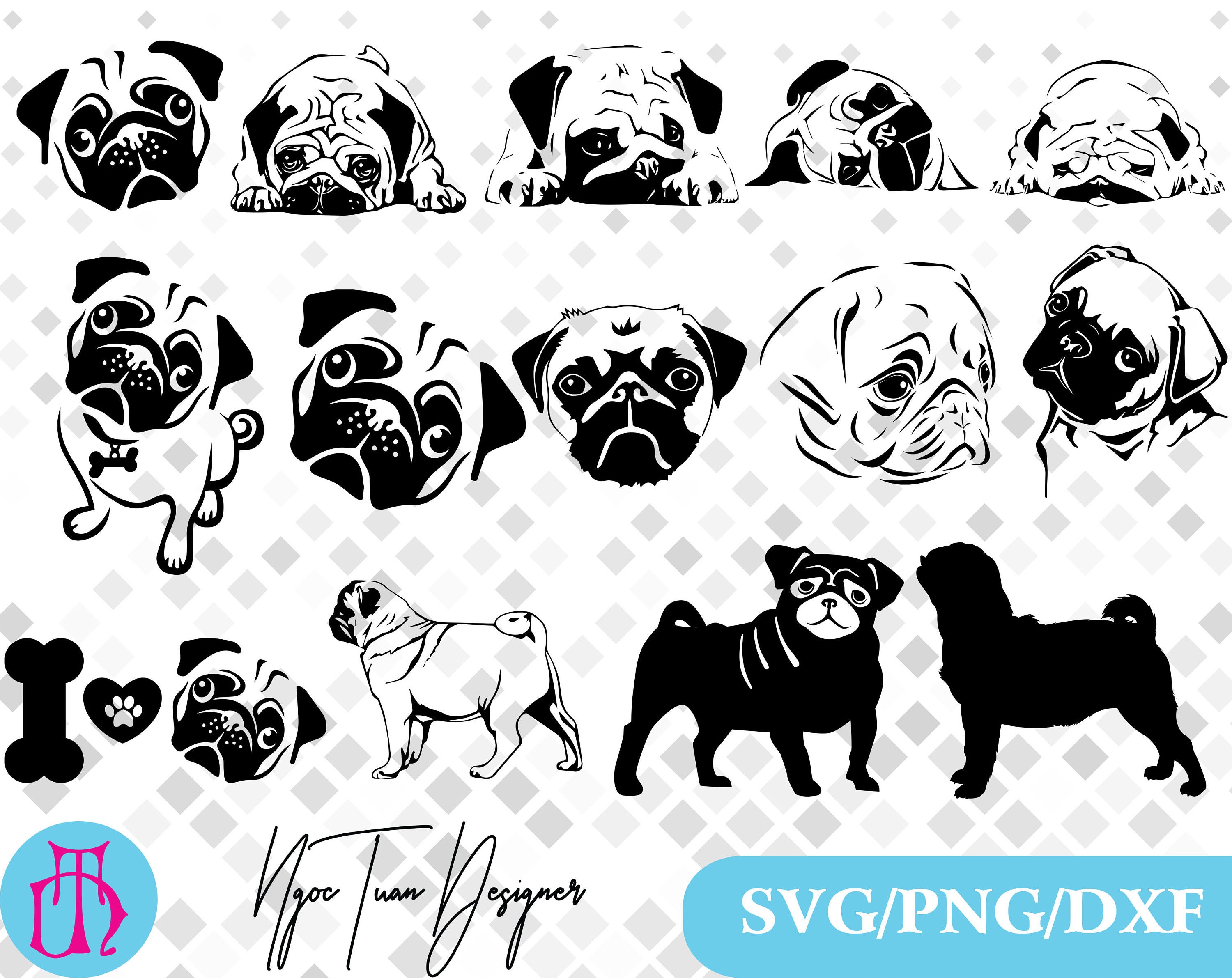 Download Pug svg,png,dxf/Pug clipart for Print,Design,Silhouette ...