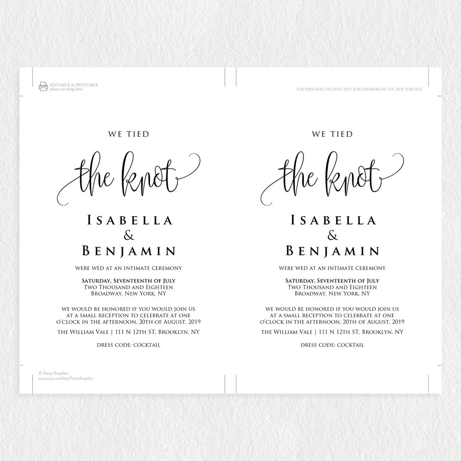 Printable Elopement Announcement Cardmarriage Etsy