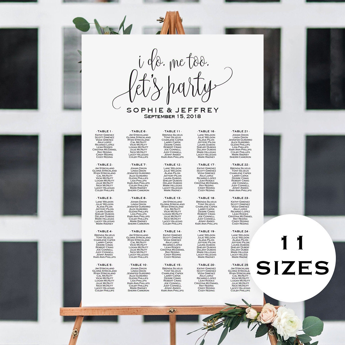 11 Sizes Wedding Seating Chart Templateseating Chart Etsy