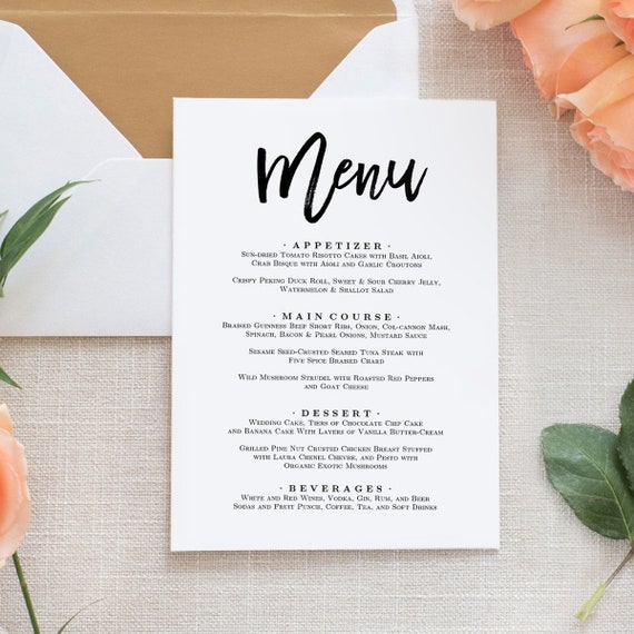 editable wedding menu template printable wedding menu etsy
