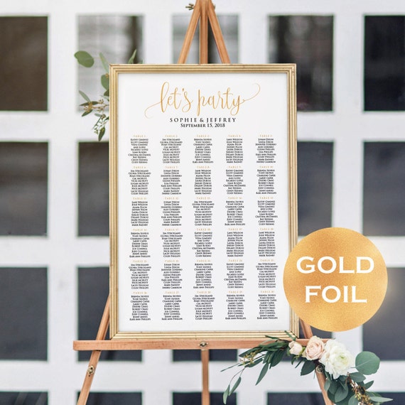 11 Sizes Gold Foil Wedding Seating Chart TemplateSeating | Etsy