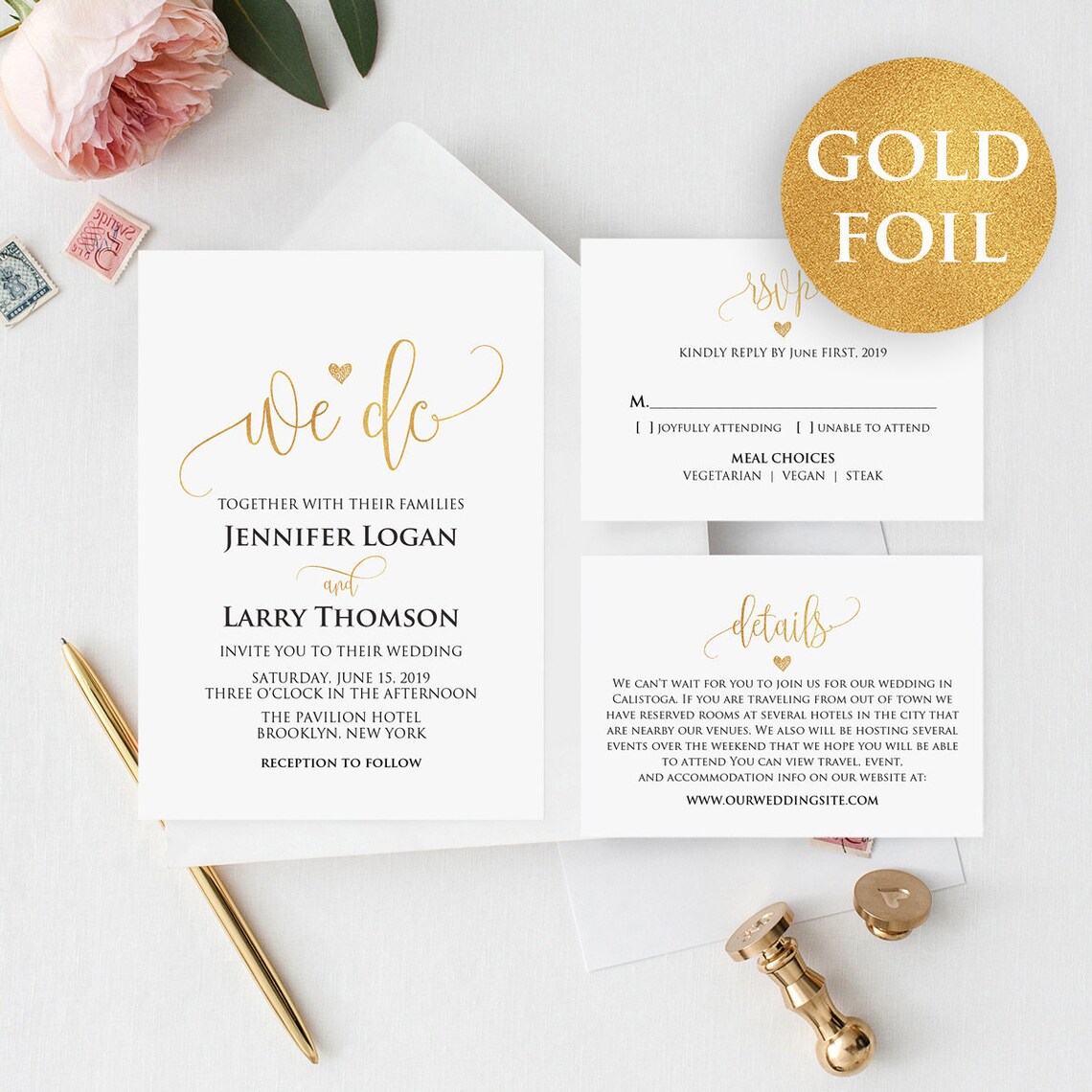 FAUX GOLD FOIL Printable Wedding InvitationWedding