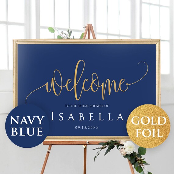 5 Sizes Printable Gold Foil Navy Blue Background Bridal Etsy