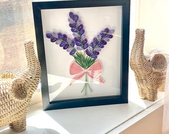 Handmade Lavender Paper Quilled Wall Art, Floral Pink Bow