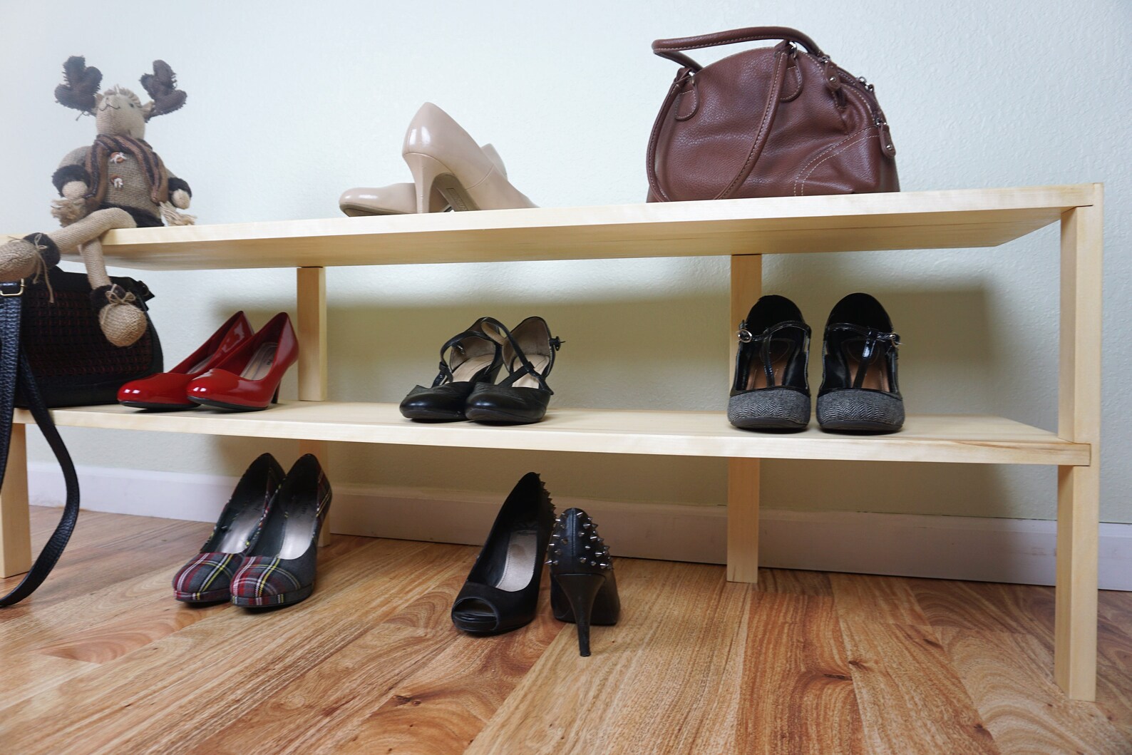Sturdy solid wood shoe shelf in multiple sizes two shelf shoe Etsy